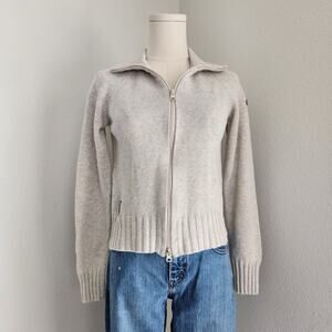 Vintage Y2K Oatmeal Cropped Double Zip Knit Sweater Fold Collar Weathervane XS S